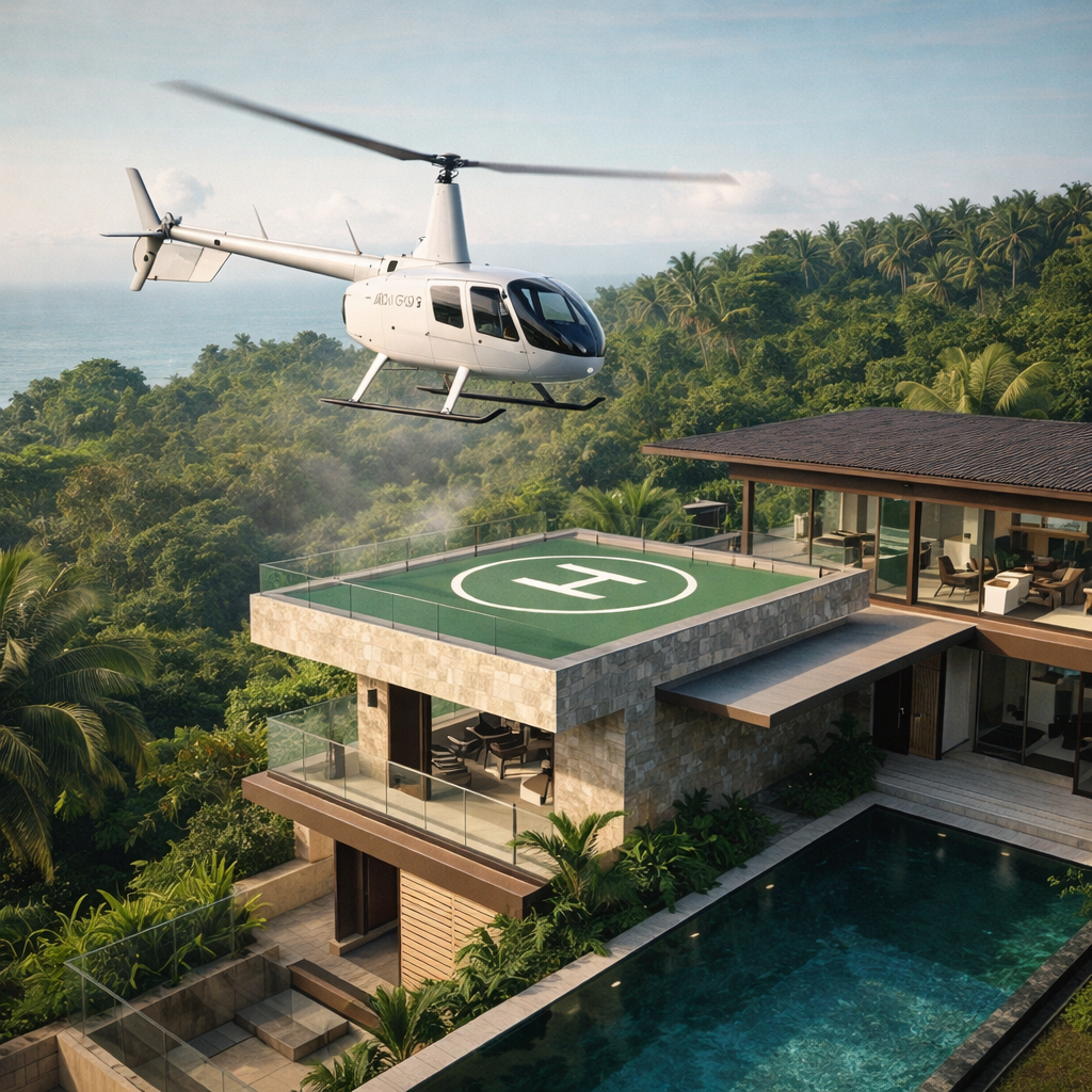 Private helicopter villa landing Bali